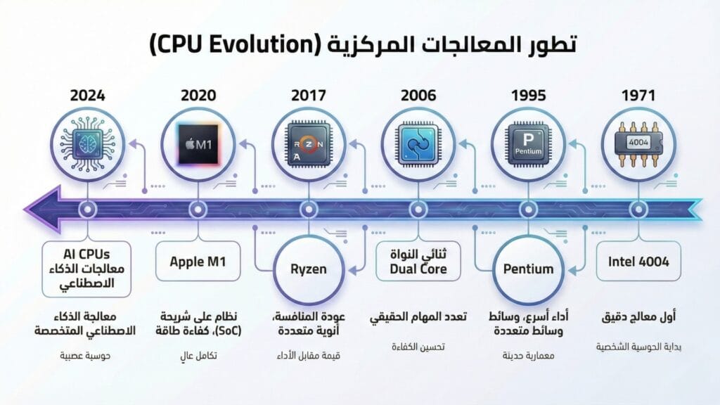 تطور المعالجات CPU من Intel 4004 إلى معالجات الذكاء الاصطناعي الحديثة