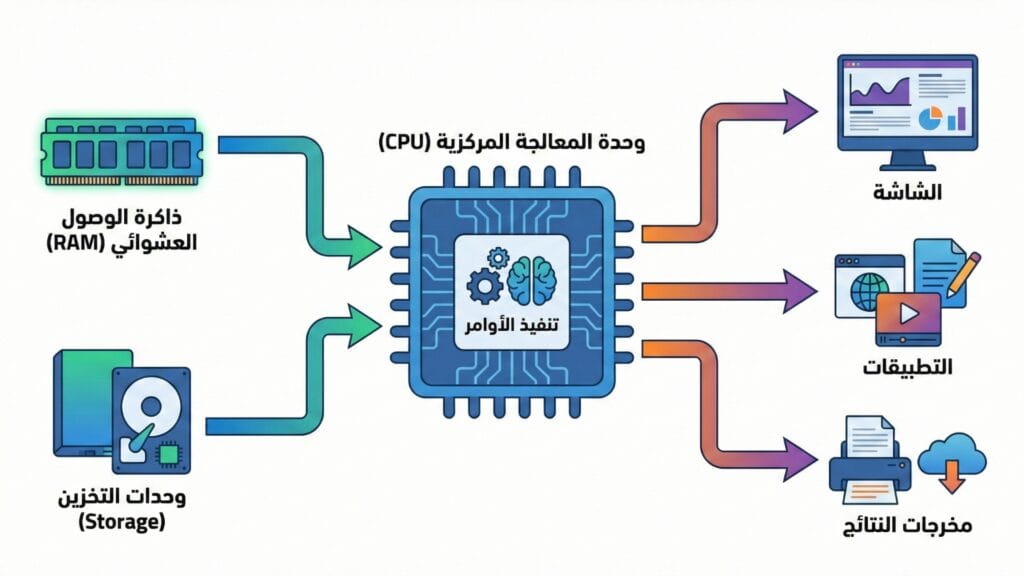 شرح طريقة عمل المعالج CPU وعلاقته بالرام والتخزين