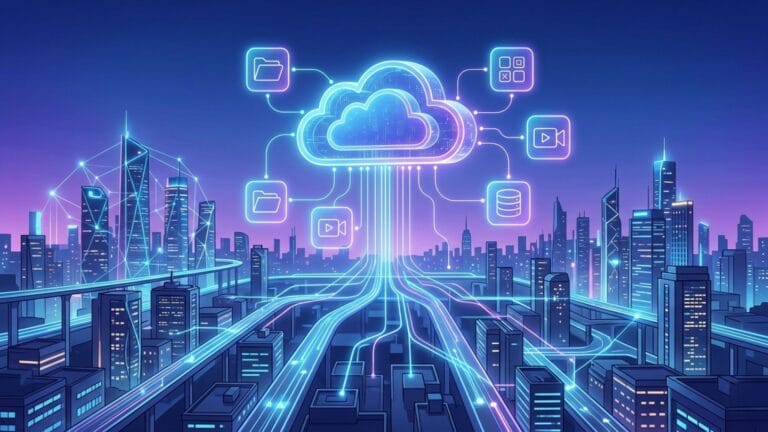 انفوجرافيك يوضح استخدامات الحوسبة السحابية في الشركات والتطبيقات والحياة اليومية.