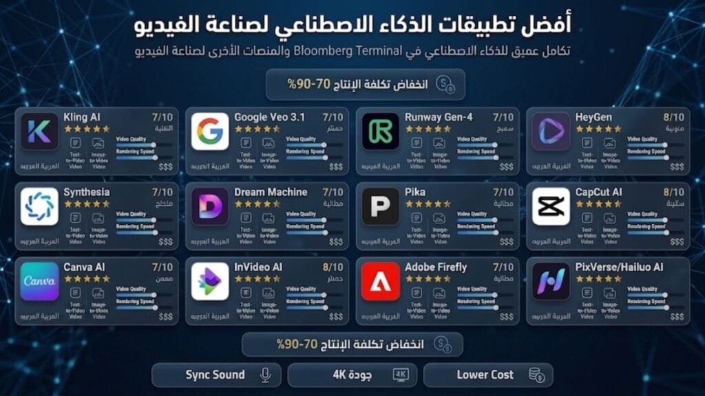 مقارنة أفضل تطبيقات الذكاء الاصطناعي لصناعة الفيديوهات وتكلفتها.